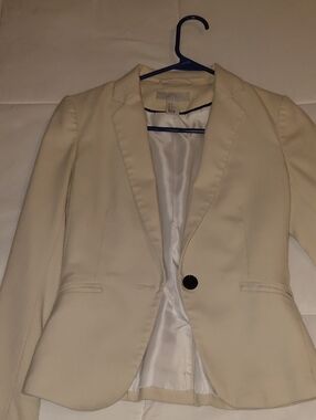 Women's Tailored Cream Blazer - Single-Button Suit Jacket